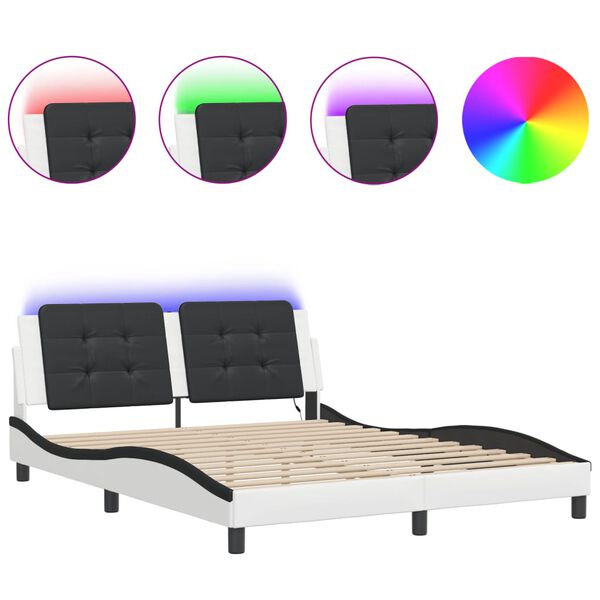 vidaXL Bedframe met LED zonder matras "Zadar" wit en zwart 160x200 cm