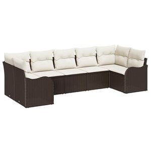 vidaXL Tuin Sofa Set met opslag 7 pcs Bruin en wit Poly riet