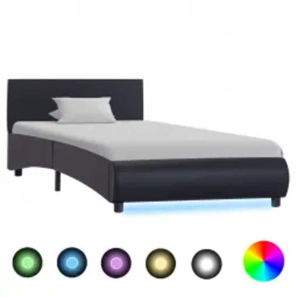 vidaXL Bedframe met LED kunstleer zwart 100x200 cm