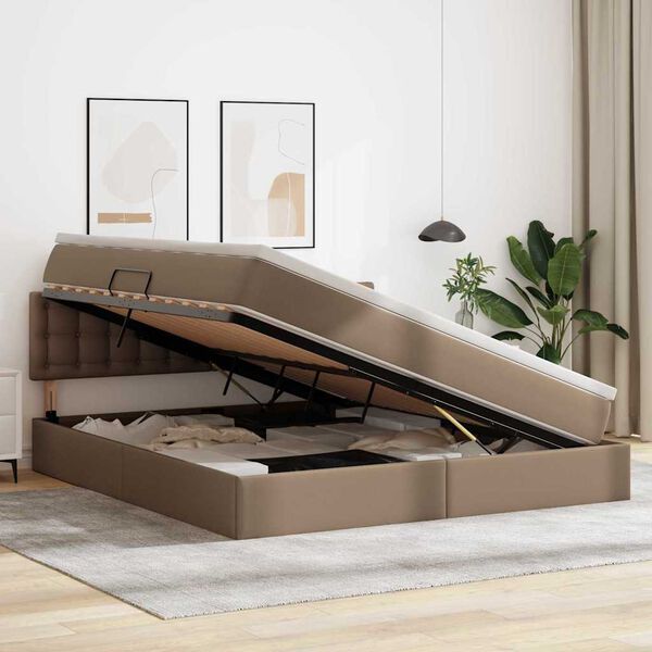 vidaXL Opbergbed met LED met matras Cappuccino 160 x 200 cm Nep Leer