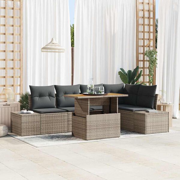 vidaXL Tuin Sofa Set met opslag 6 pcs Grijs Poly riet