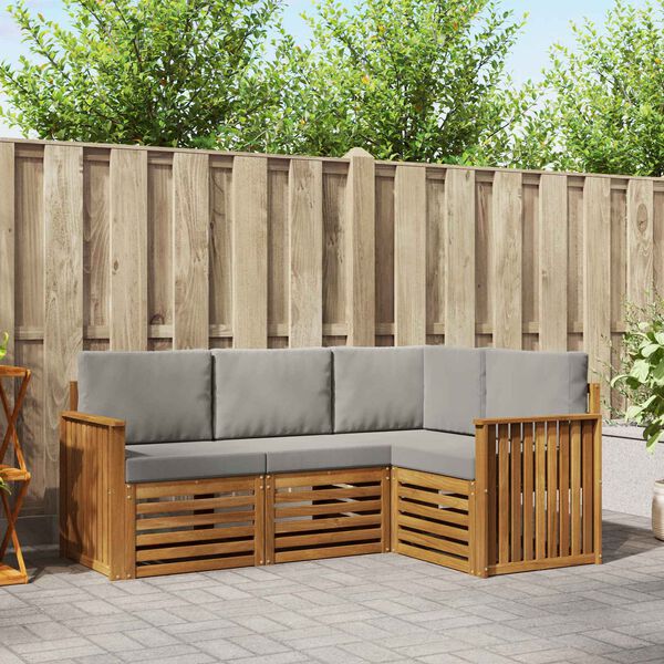 vidaXL Sofa-Sets 4 pcs Natuurlijk en Lichtgrijs Massief Acaciahout