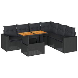 vidaXL 7-delige Loungeset met kussens poly rattan zwart