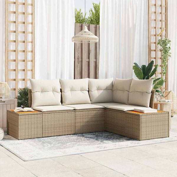 vidaXL Tuinbankenset met kussen 4 pcs Beige en Crème Polyrattan