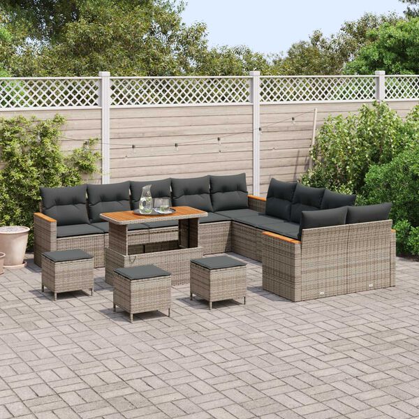 vidaXL Tuinbankenset met kussen 18 pcs Grijs poly rattan