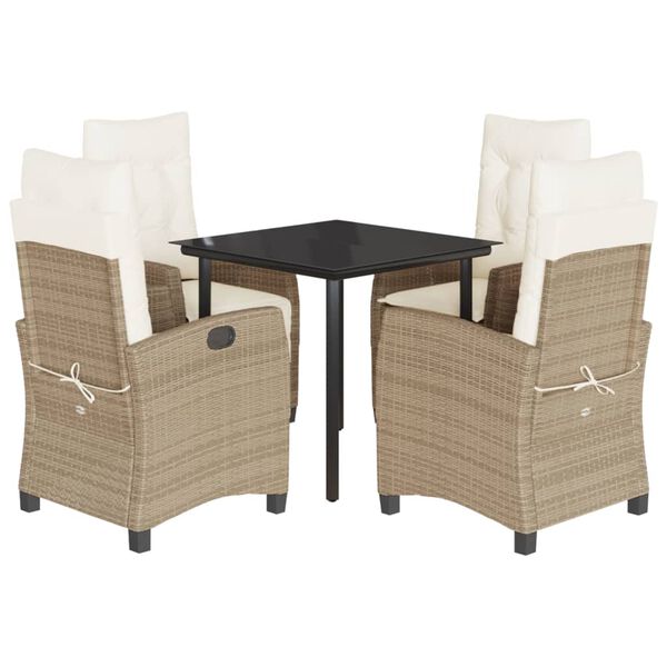 vidaXL 5-delige Tuinset met kussens poly rattan beige