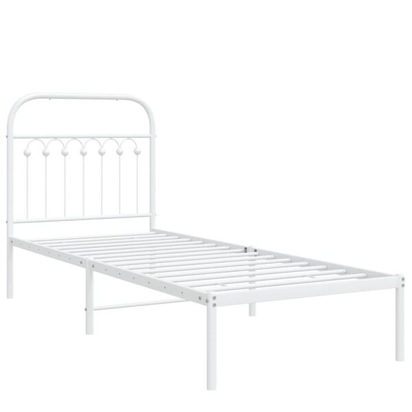 vidaXL Bedframe met hoofdbord zonder matras metaal wit 75x190 cm
