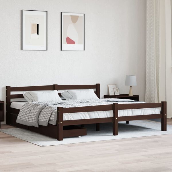 vidaXL Bedframe met 2 lades massief grenenhout donkerbruin 180x200 cm