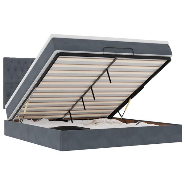 vidaXL Ottoman bed met matrassen 160x200cm fluweel donkergrijs