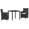 vidaXL Tuin eettafelset 3 st Zwart poly rattan