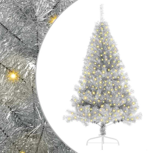 vidaXL Kunstmatig Voorverlicht Kerstboom met 300 LED Zilver 180 cm PET