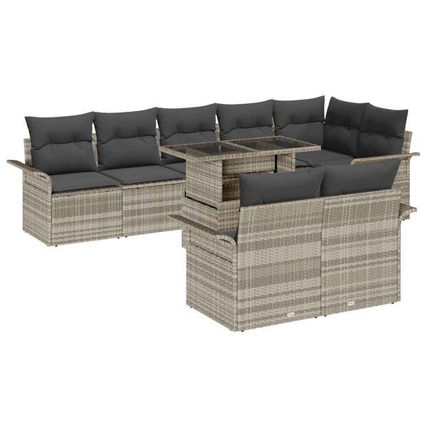 vidaXL Tuin Sofa Set met kussen 9 pcs Lichtgrijs Poly riet