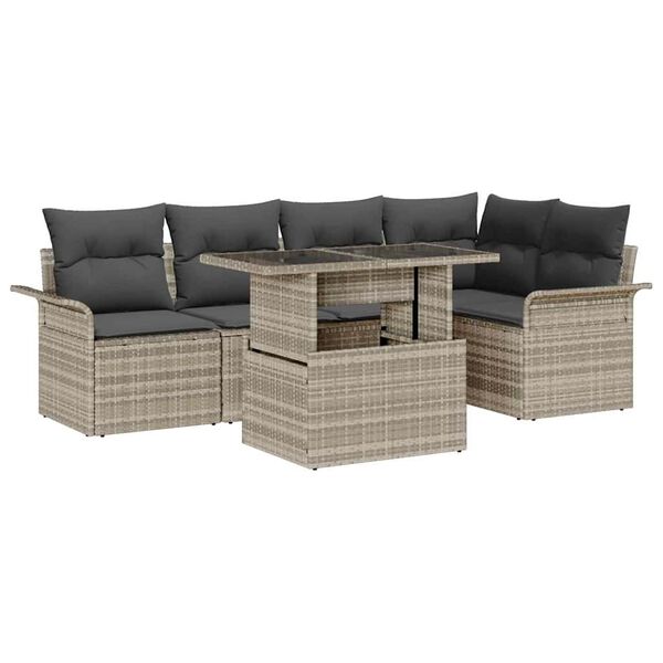 vidaXL Tuin Sofa Set met kussen 6 pcs Lichtgrijs poly rattan