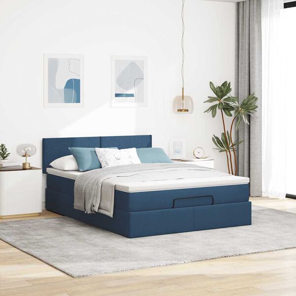 vidaXL Ottoman bed met matras en LED's 140x200cm stof blauw