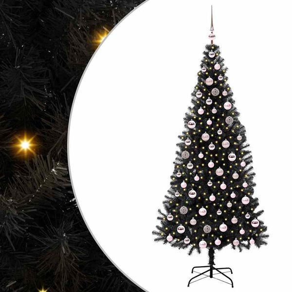 vidaXL Kerstboom met 300 LED met standaard Zwart 210 cm PVC