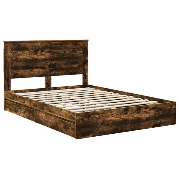 vidaXL Opslag bed met lade Gerookt eiken 160 x 200 cm Bewerkt hout