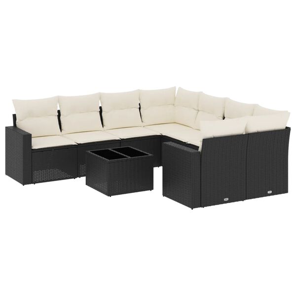 vidaXL 9-delige Loungeset met kussens poly rattan zwart