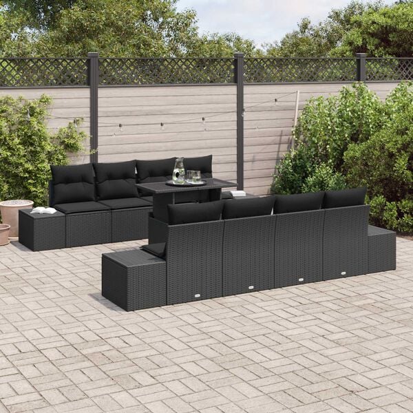 vidaXL Tuin Sofa Set 7 pcs Zwart Poly Rattan en Poedergecoat Staal