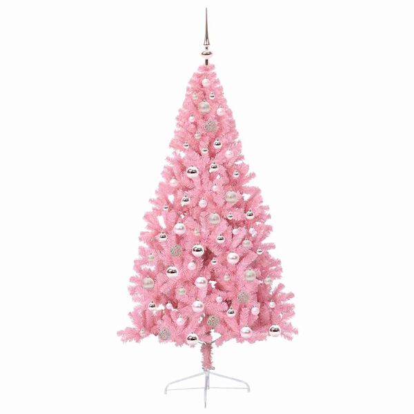 vidaXL Kunstmatig Voorverlicht Kerstboom met 300 LED Roze 180 cm PVC
