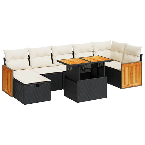 vidaXL 5-delige Loungeset met kussens poly rattan zwart