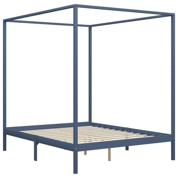 vidaXL Hemelbedframe met 2 lades massief grenenhout grijs 160x200 cm