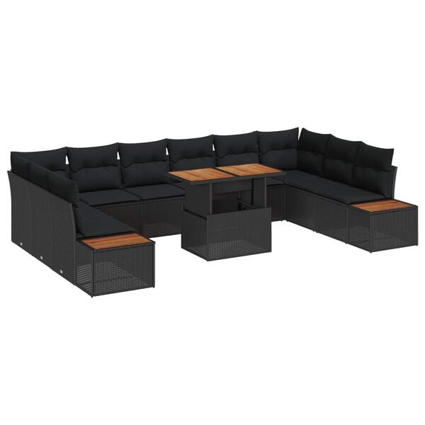 vidaXL Tuin Sofa Set met opslag 11 pcs Zwart Poly riet