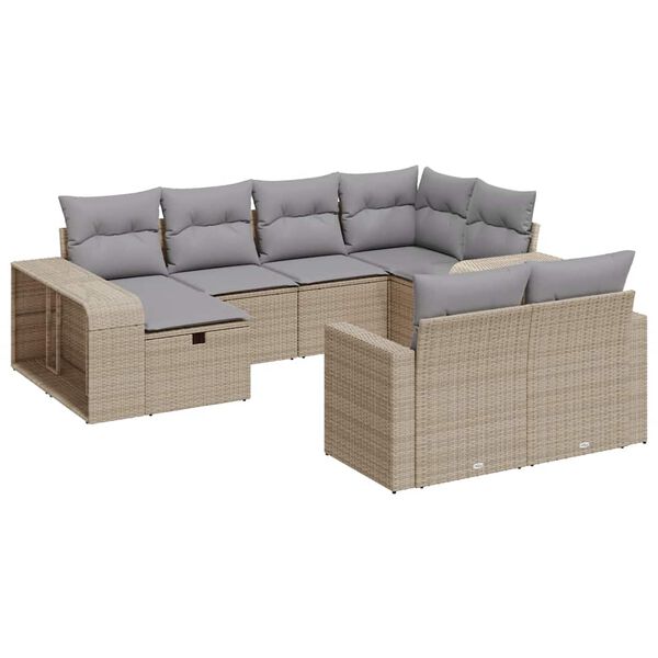 vidaXL 10-delige Loungeset met kussens poly rattan beige