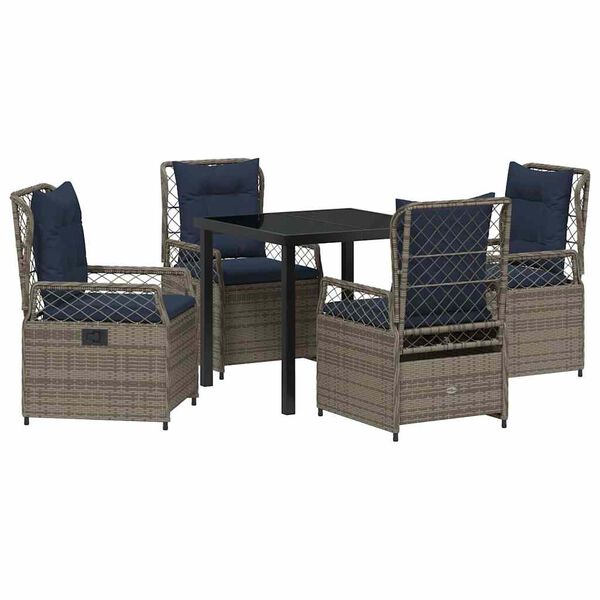 vidaXL Tuin eettafelset 5 pcs Grijs poly rattan