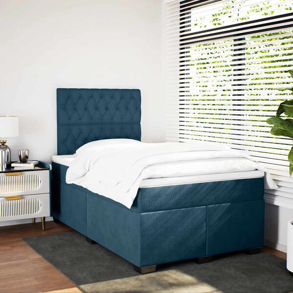 vidaXL Boxspring met matras fluweel blauw 120x200 cm