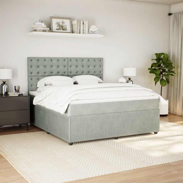vidaXL Boxspring met matras fluweel lichtgrijs 180x200 cm