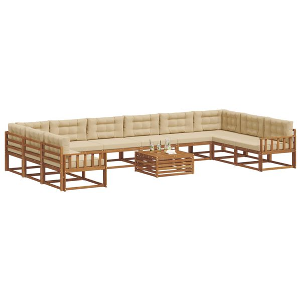 vidaXL Buiten bankenset met kussen 11 pcs Natuurlijk en Beige