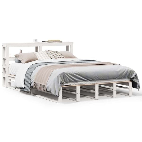 vidaXL Bedframe zonder matras massief grenenhout wit 135x190 cm
