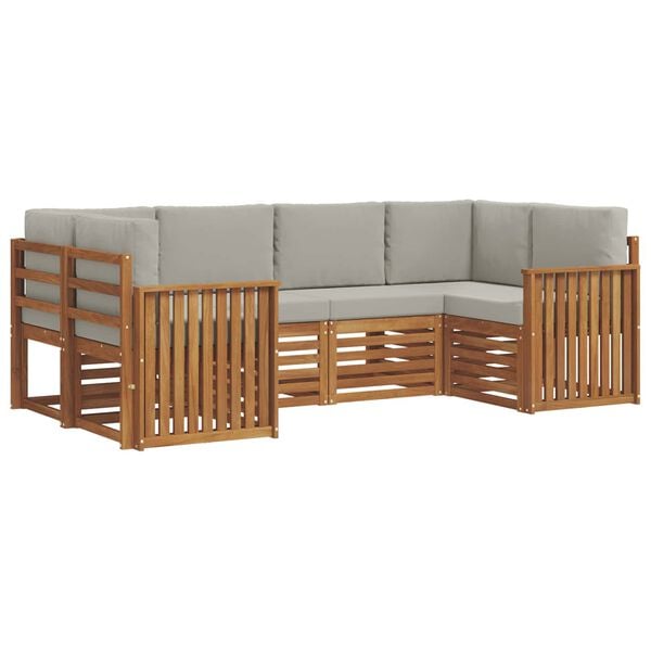 vidaXL Sofa-Sets 6 pcs Natuurlijk en Lichtgrijs Massief Acaciahout