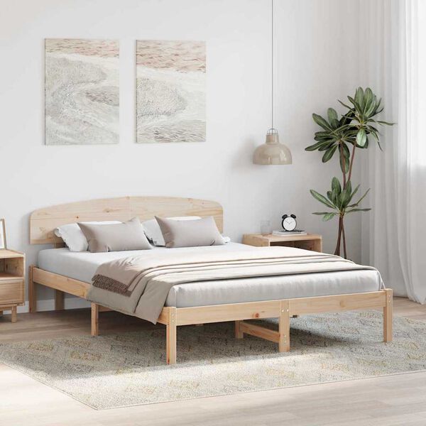 vidaXL Bedframe met hoofdeinde Naturel 140 x 200 cm Massief grenenhout