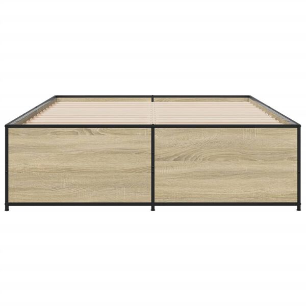 vidaXL Bedframe bewerkt hout metaal sonoma eikenkleurig 90x190 cm