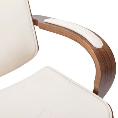 vidaXL Kantoorstoel draaibaar met hoofdsteun kunstleer en hout crème