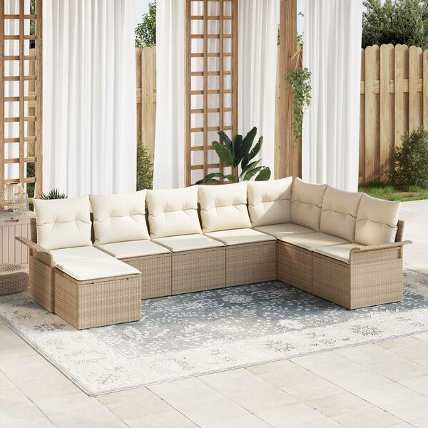 vidaXL Tuin Sofa Set met kussen met opslag 8 pcs Beige Poly riet