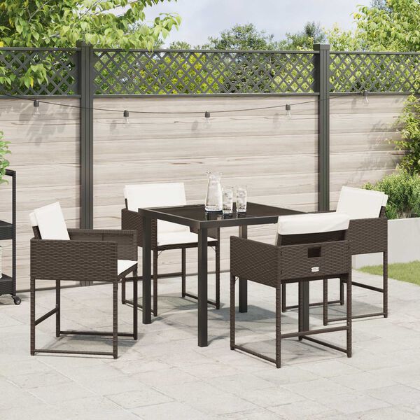 vidaXL Tuin eettafelset met kussen 5 pcs Bruin poly rattan