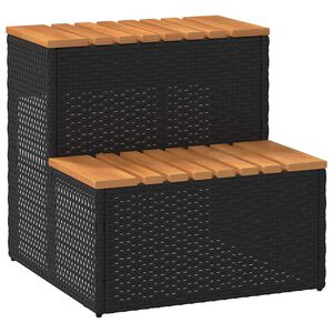 vidaXL Hottub-opstap 50x50x50,5cm poly rattan&massief acaciahout zwart