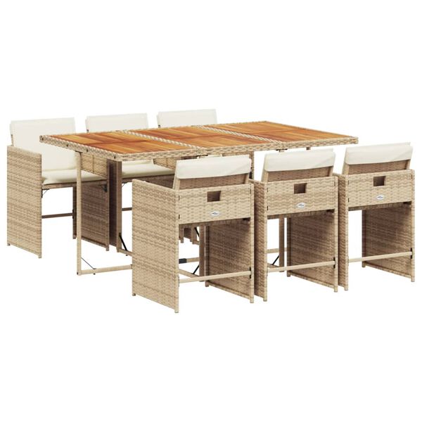 vidaXL 7-delige Tuinset met kussens poly rattan beige