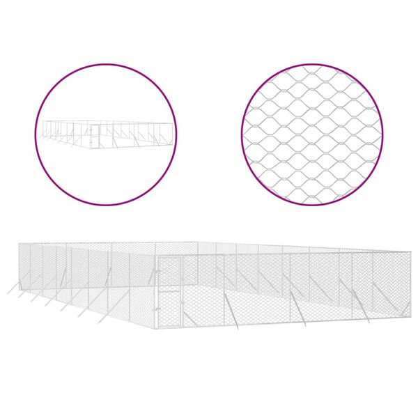 vidaXL Hondenkennel voor buiten 8x16x2 m gegalvaniseerd staal zilver