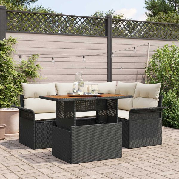 vidaXL Tuin Sofa Set met opslag 5 pcs Zwart Poly riet