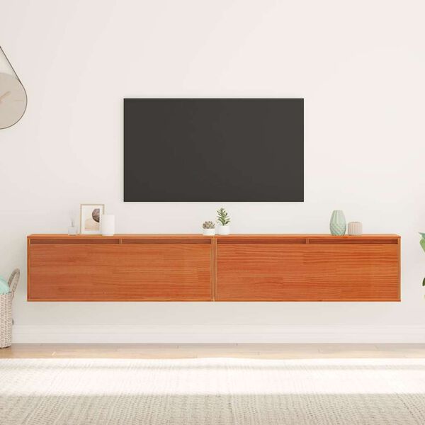 vidaXL Wandkast met plank Wandgemonteerd Wasbruin Massief grenenhout