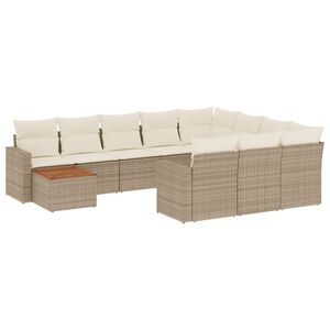 vidaXL 11-delige Tuinset met kussens poly rattan beige
