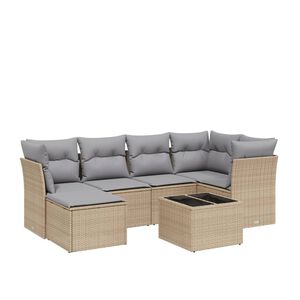 vidaXL 7-delige Loungeset met kussens poly rattan gemengd beige