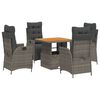 vidaXL 5-delige Tuinset met kussens poly rattan grijs