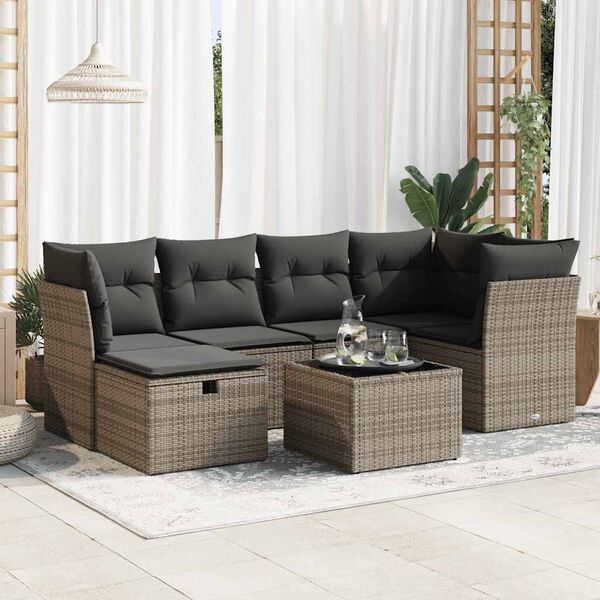 vidaXL 6-delige Loungeset met kussens poly rattan grijs