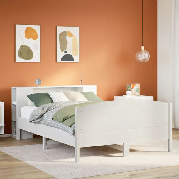 vidaXL Bed met boekenkast zonder matras grenenhout wit 135x190 cm