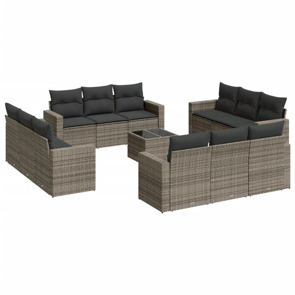 vidaXL 13-delige Loungeset met kussens poly rattan grijs