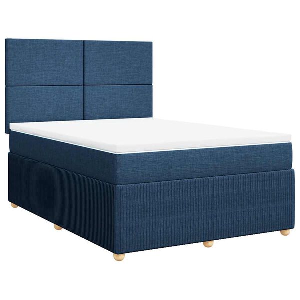 vidaXL Boxspring met matras stof blauw 140x200 cm